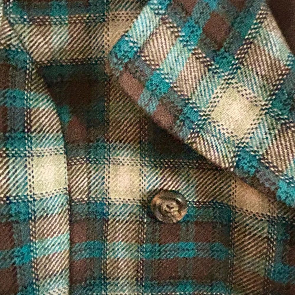 Stetson Teal and Brown Plaid Pea Coat - Picture 4 of 6